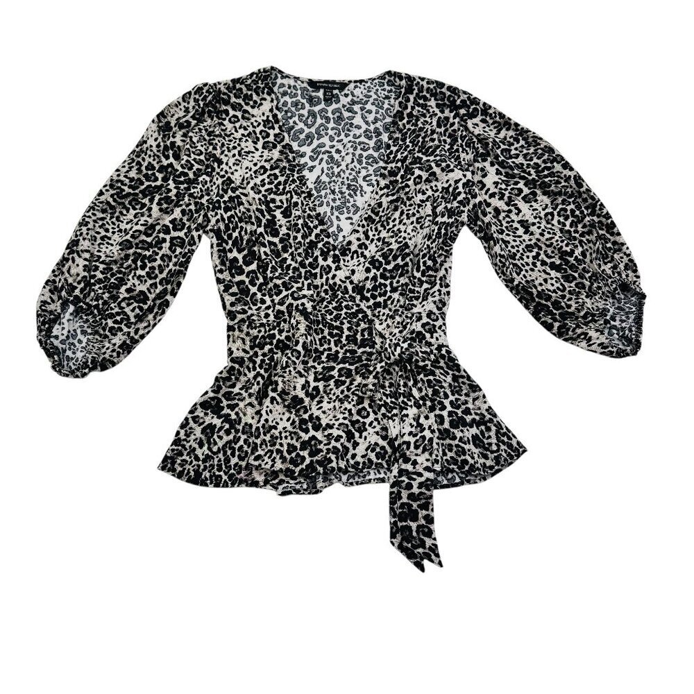 Banana Republic Animal/Leopard Print Wrap 3/4 Sleeve Blouse Women's Size XS